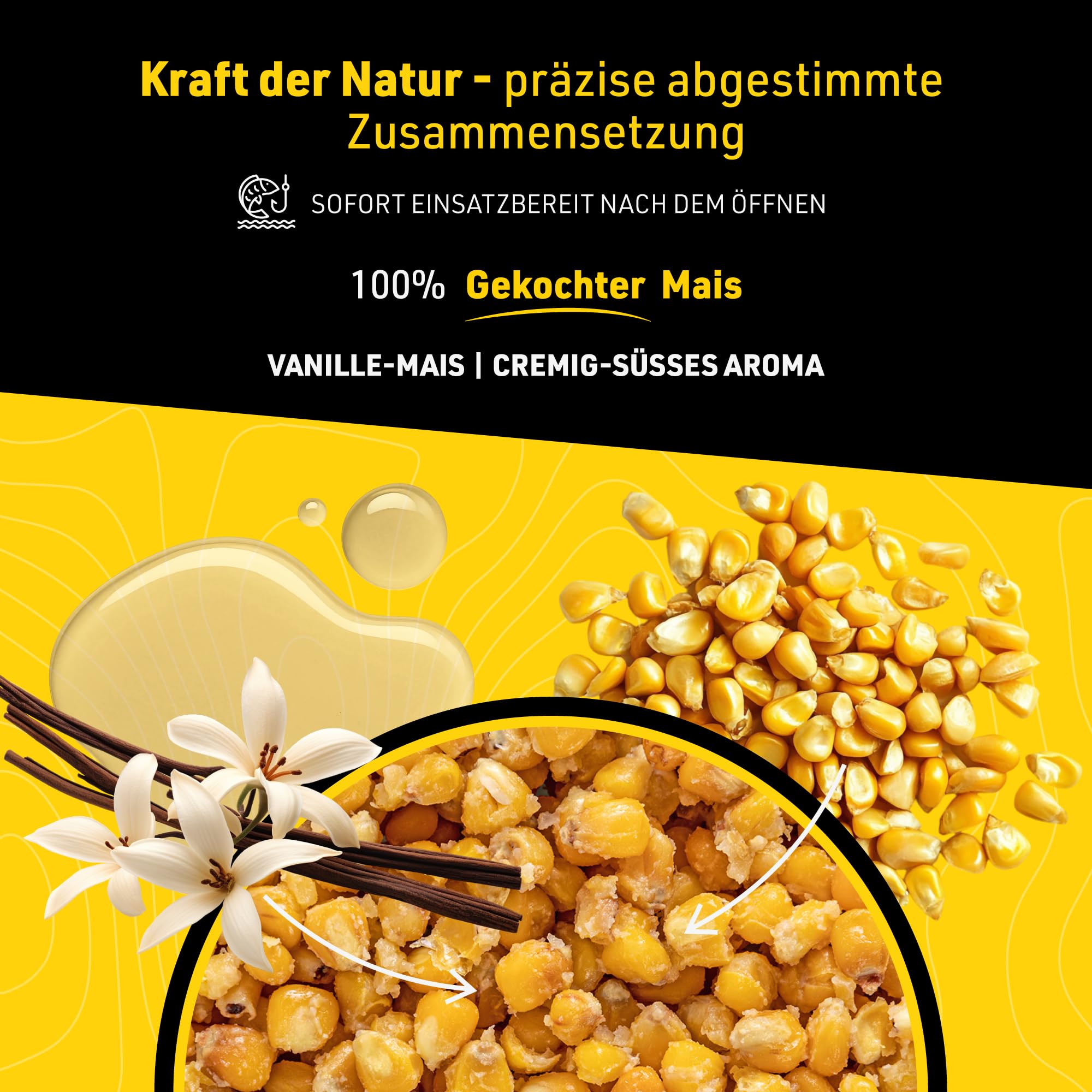 Gotowa kukurydza wędkarska 1 kg Wanilia - Naturalna zanęta na karpie amury płocie leszcze liny - Zapakowana próżniowo - Duża odmiana ziaren ugotowana w punkt - Słodki i owocowy zapach