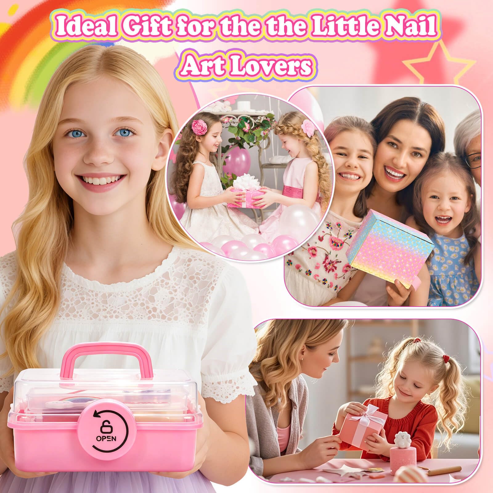 Kids Press-On Nail Art Kit with Glue, Remover and Storage Case