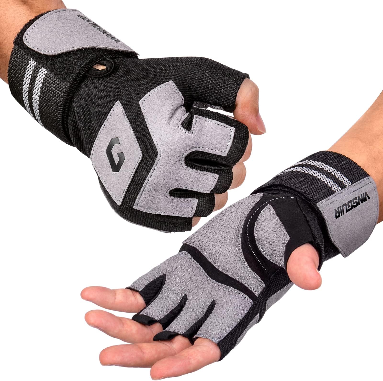 VINSGUIRPadded Workout Gloves for Men & Women - Gym Weight Lifting Gloves with 23.5" Elastic Wrist Wraps Support, Full Palm Protection for Weightlifting, Training, Fitness, Exercise, Pull ups