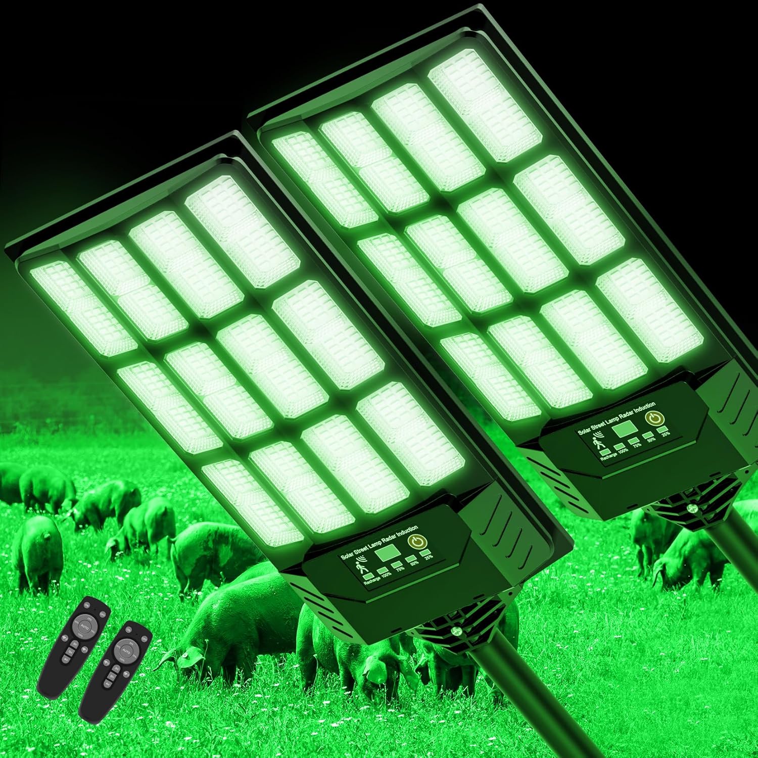 Hog Lights for Night Hunting,Powered Feeder Light(Green) 18000LM Solar Lights for Hunting Hogs, Coyote, Varmint, Deer, Motion Activated Feeder-2Pack