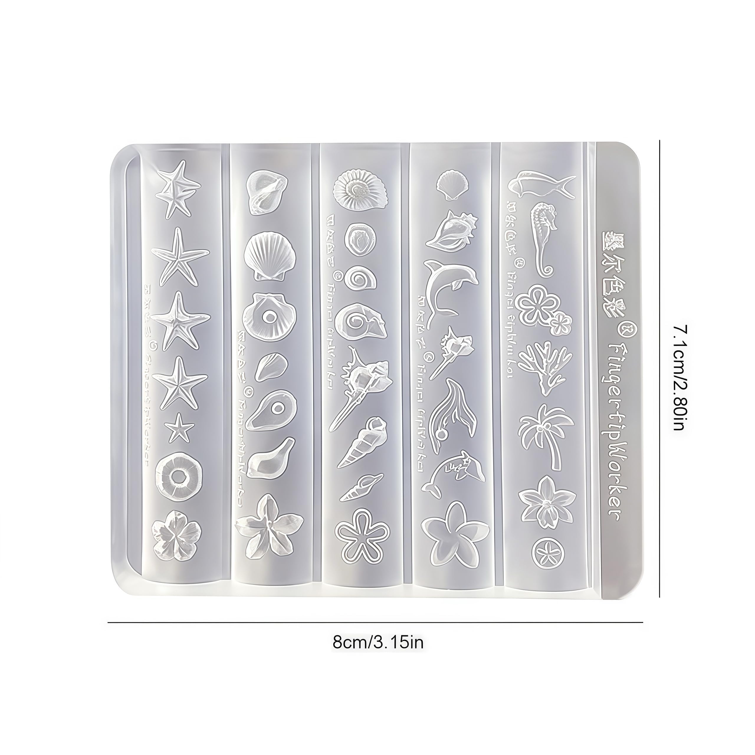 Moule en 3D Ongle, 3D Nail Mold, Gaufrage 3D Moule à Ongles, Moules de Coulée Résine Accessoires DIY Ongles, Différents Motifs, pour Nail Art Fournitures DIY, Charme (style océanique)