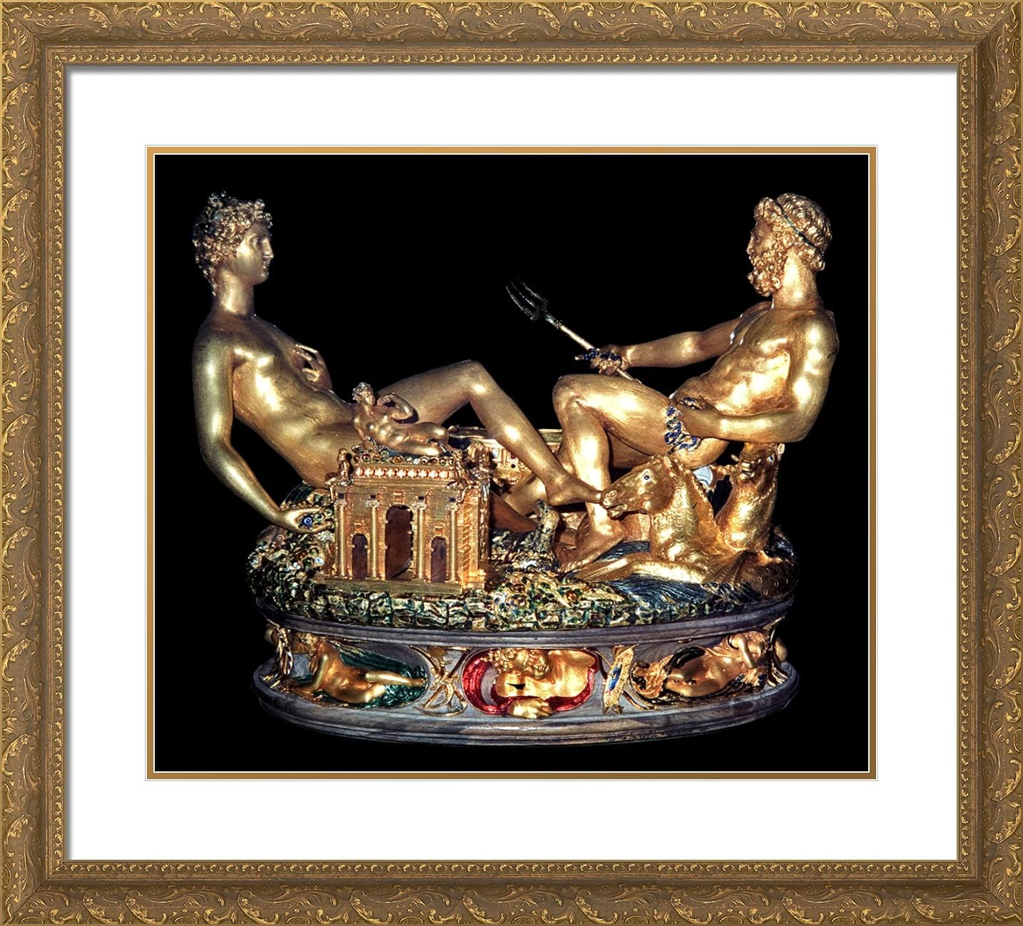 ArtDirect Cellini, Benvenuto 22x20 Gold Ornate Framed Art Print with Double Matting Titled: Salt Cellar