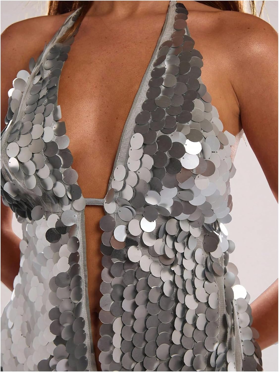 Floerns Women's Sequin Halter Crop Tops Backless Sleeveless Party Club Rave Sparkly Top - Image 5