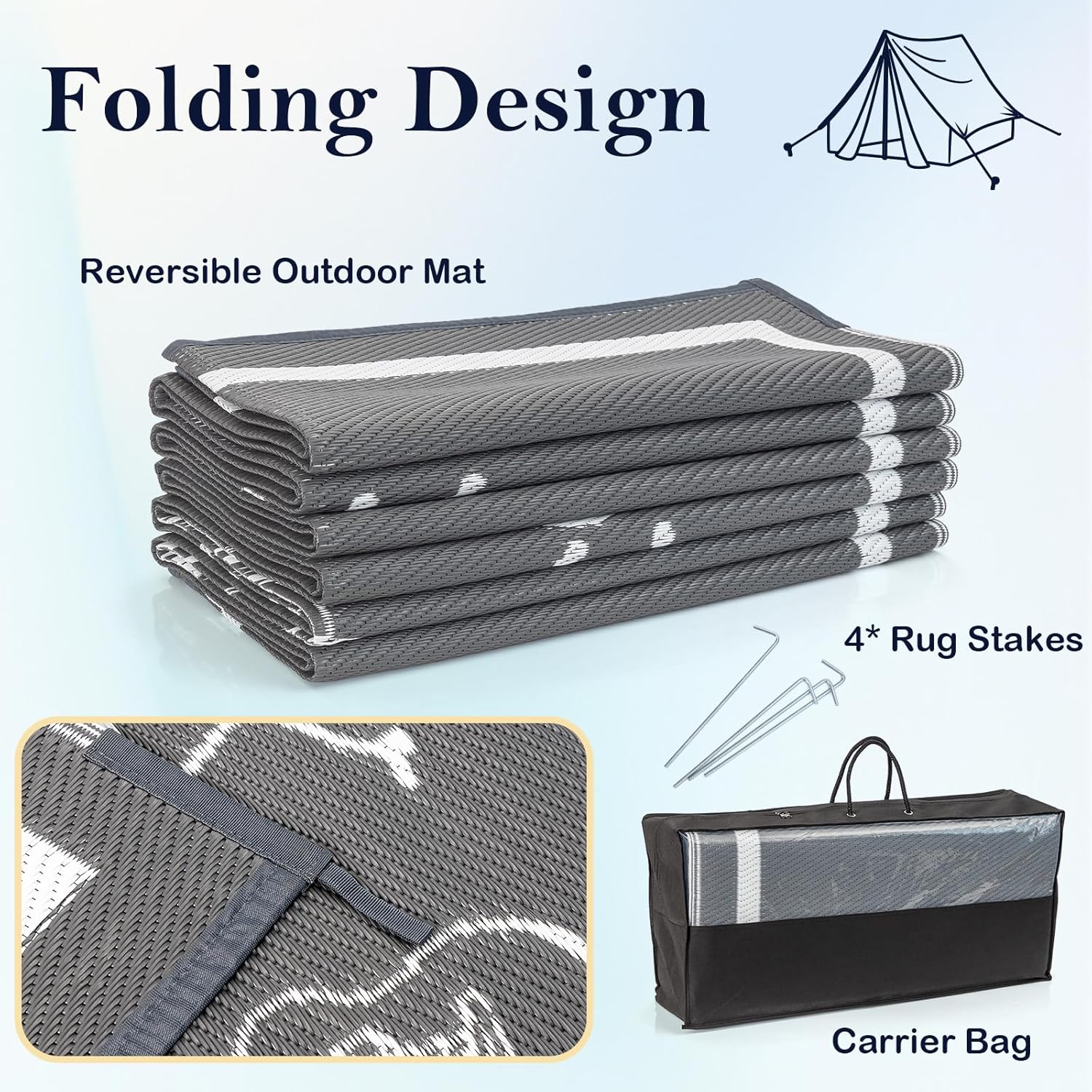 RV Outdoor Rug for Camping, 9x12 Feet RV Reversible Mat Camper Home is Where We Park It Camping Mat, Waterproof Plastic Straw Large Floor Camping Rug for Outdoor, Patio, Picnic, Beach, Backyard