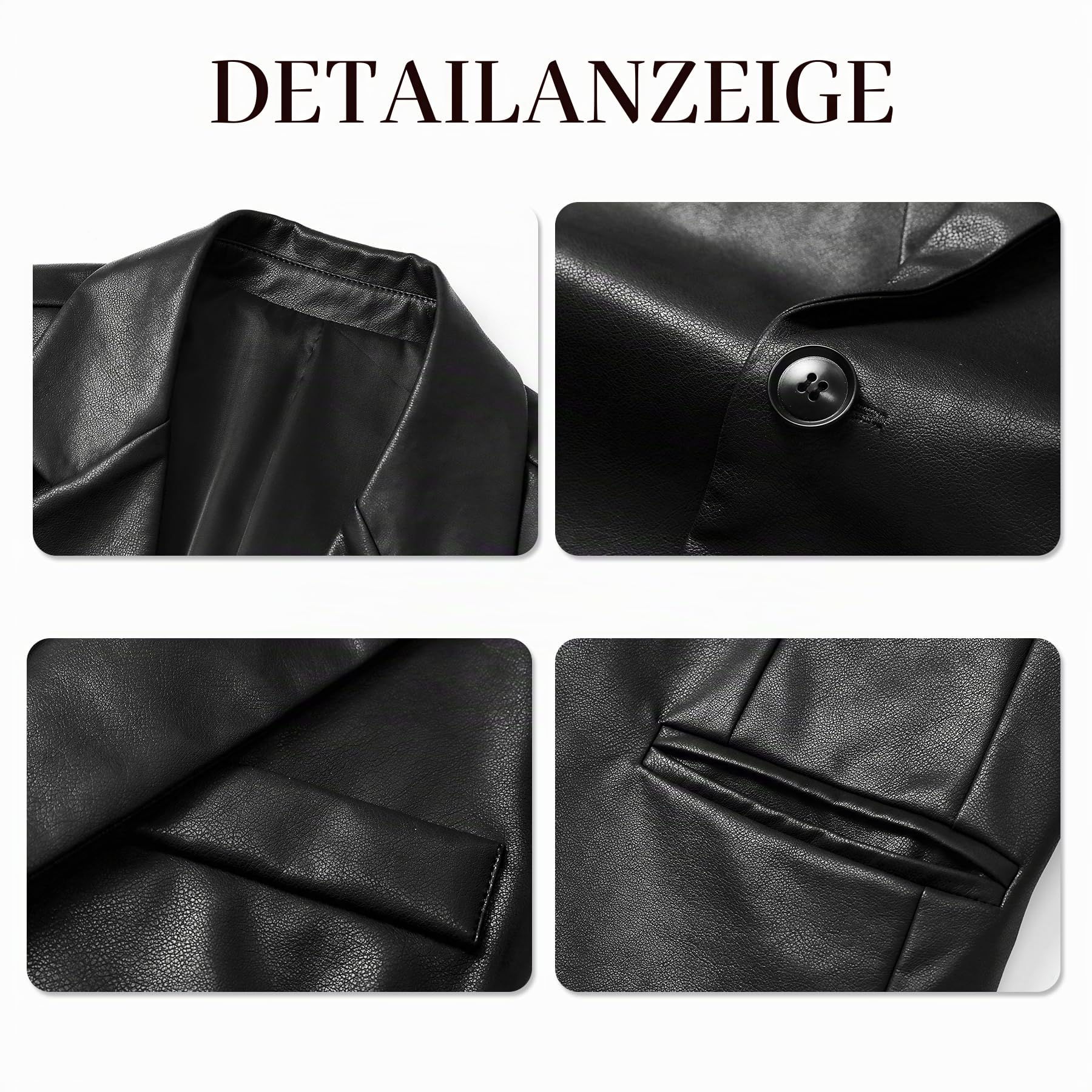 YFFUSHI Herren Lederjacke Freizeit Kunstleder Regular Fit Stehkragen