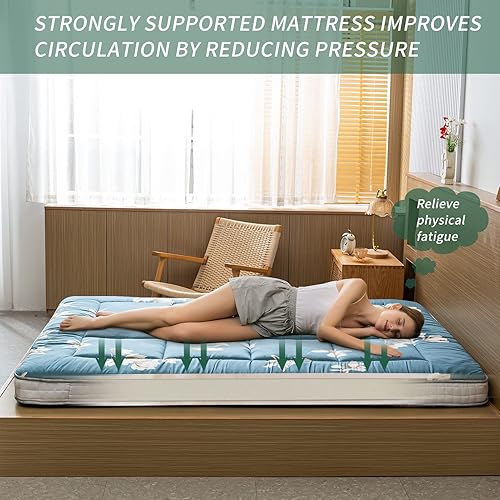 Miniatura 20 de MAXYOYO Colchón tipo futón con estampado floral, acolchado japonés, extra grueso, plegable, transpirable, tumbona para el suelo, cama de invitados