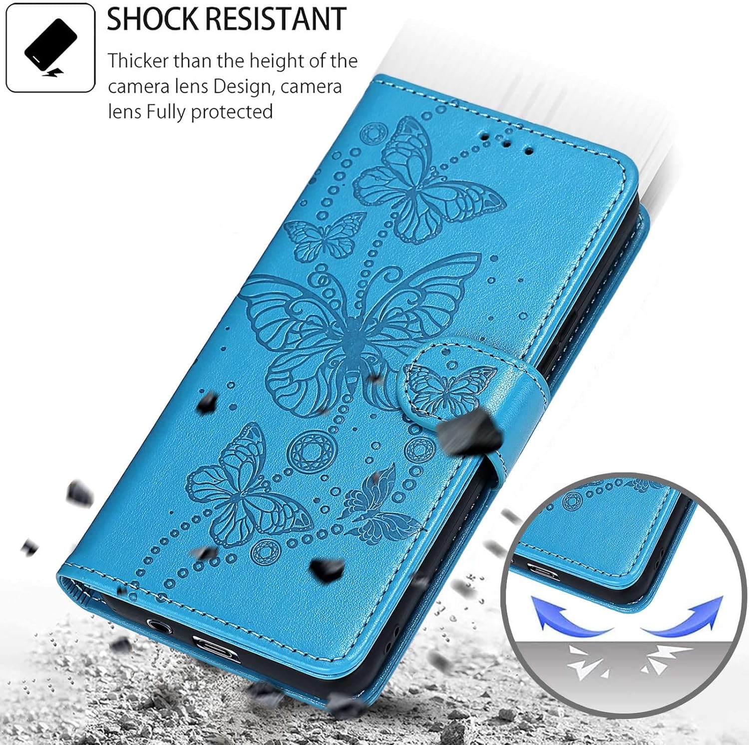 Designed for iPhone Air Case Wallet,Women Flip Folio Cover with Embossed PU Leather Stand Credit Card Holders Slots Wrist Strap Phone Case for iPhone Air 6.5 inch (Blue Butterfly) - Image 7
