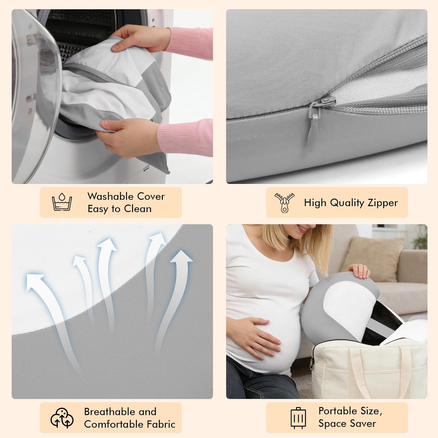 Pregnancy Pillows for Sleeping, Memory Foam W Shaped Maternity Pillow for Pregnant Women, Adjustable Travel Pregnancy Wedge Pillow with Cooling Removable Washable Cover, Support for Belly, Back(Grey)