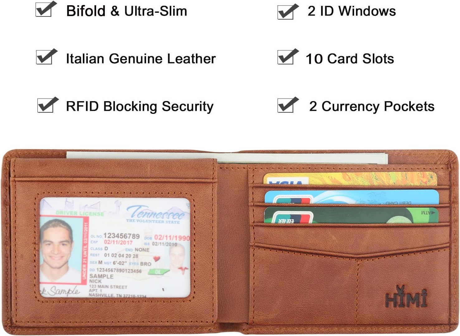 Wallet for Men-Genuine Leather RFID Blocking Bifold Stylish Wallet With 2 ID Window - Image 3