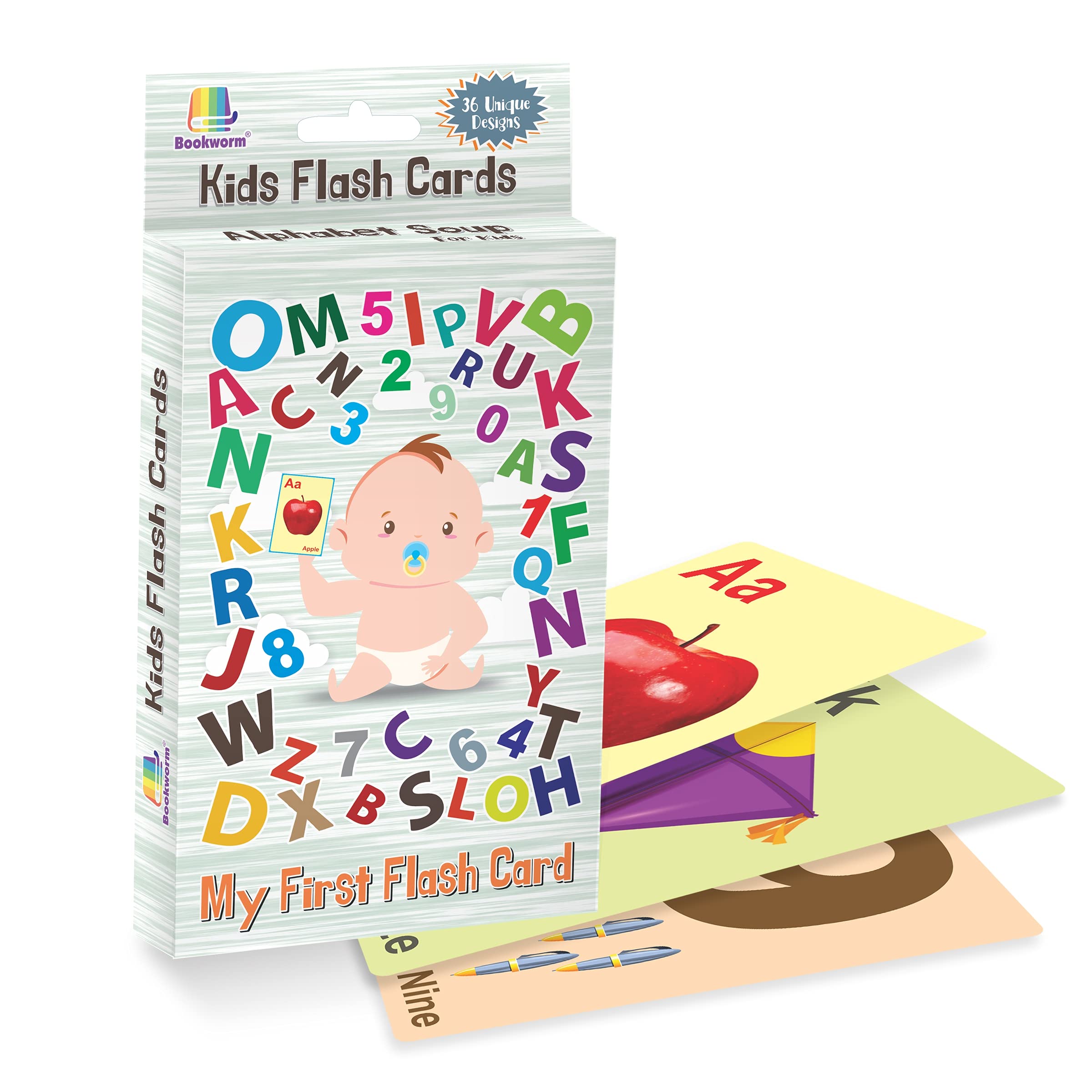 Bookworm Flash Cards for Kids | 18 Cards | Numbers & Alphabets | Kids Learning with Fun | 1 to 6 Years | Early Childhood Education (B094ZSTZM9) Amazon Price History, Amazon Price Tracker