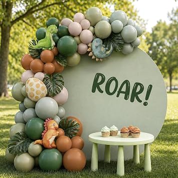 White Green Dinosaur Balloons Arch Kit, 87pcs Dinosaur Birthday Decorations
