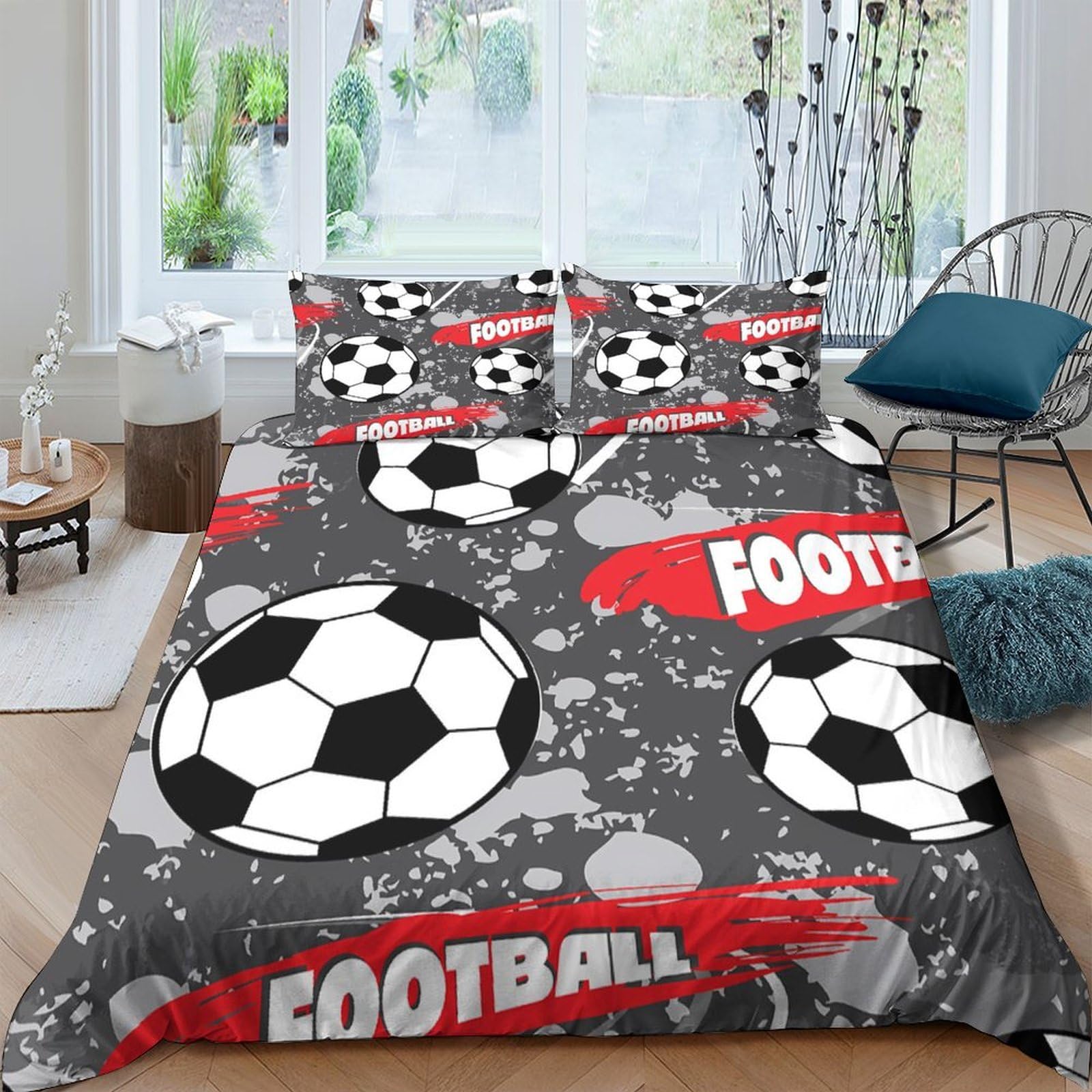 Ctjqhvkz Style-6 3D Printed Football Pattern Fitted Sheet Microfiber Red Splash Soccer Bed Cover Anti-Slip For Bedroom Guest Room Decor Single（135X200cm）