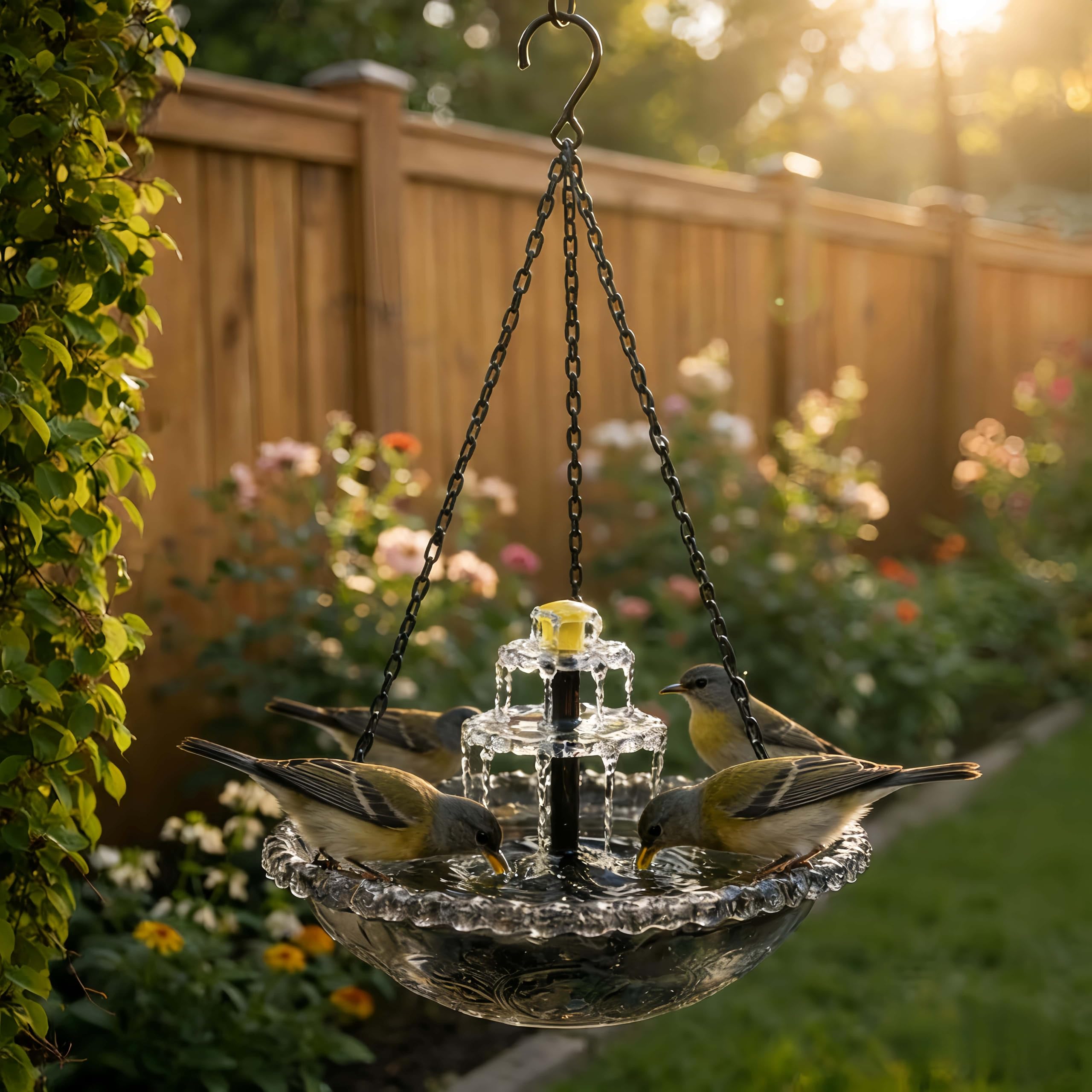Fontana solare sospesa per uccelli, abbeveratoio e mangiatoia a cascata,decorazione da giardino resistente alle intemperie,facile da appendere,attrae uccelli e farfalle per giardino,cortile (BBB)