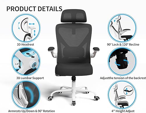 Miniatura 6 de Silla de oficina ergonómica, silla de escritorio para computadora con soporte lumbar ajustable, silla de escritorio ejecutiva de 300 libras,