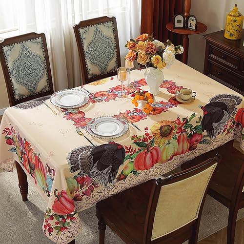 Miniatura 2 de SASTYBALE Manteles de otoño para mesas rectangulares, mantel a prueba de derrames con hojas de otoño impresas, mantel de hoja de arce lavable para