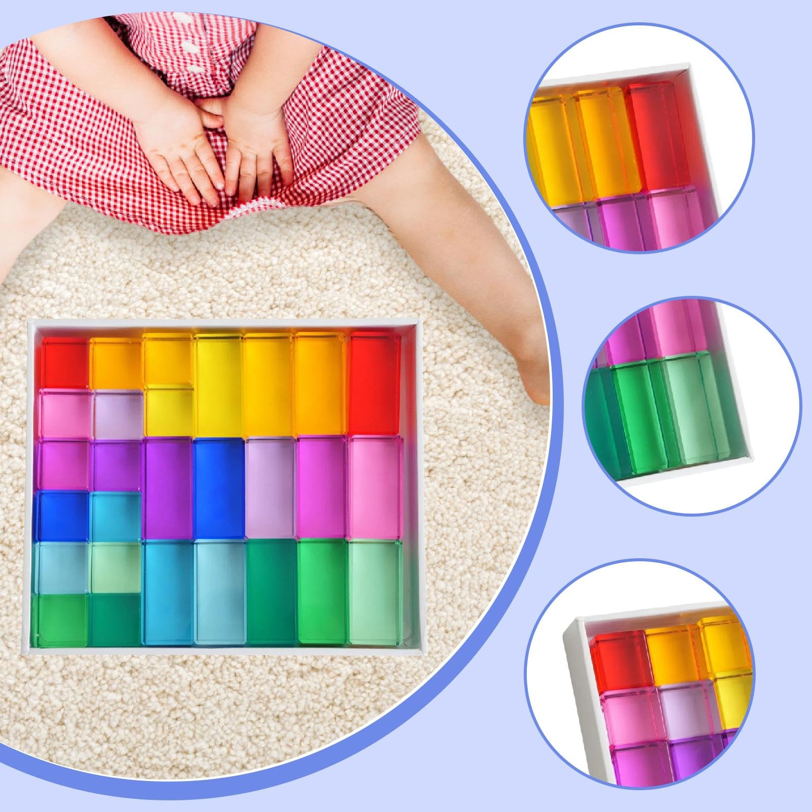 Set di Blocchi da Costruzione Arcobaleno, Giocattoli impilabili, cubi acrilici educativi per la Scuola