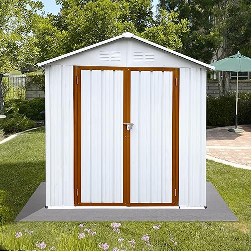 Miniatura 3 de Cobertizo de almacenamiento para exteriores de 6 x 4 pies, impermeable, cobertizos de jardín de metal con 2 puertas con cerradura y base de base,