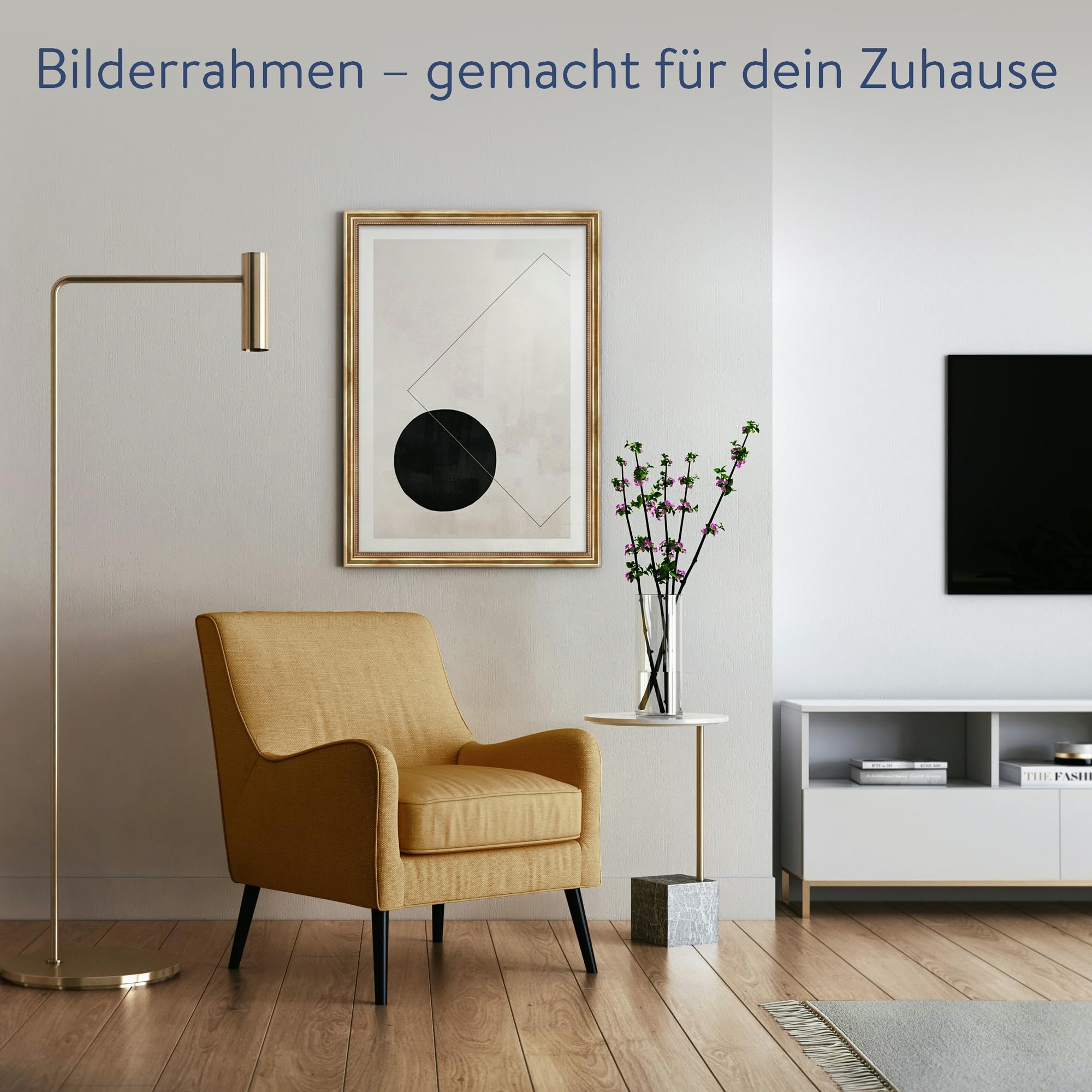 WANDStyle goldener Bilderrahmen 40x60 Holz, Bilderrahmen Gold Vintage | Hochwertiger Holzbilderrahmen Antik, Posterrahmen zum Aufhängen, Rahmen 60x40 cm, Fotorahmen H450 Made in Germany