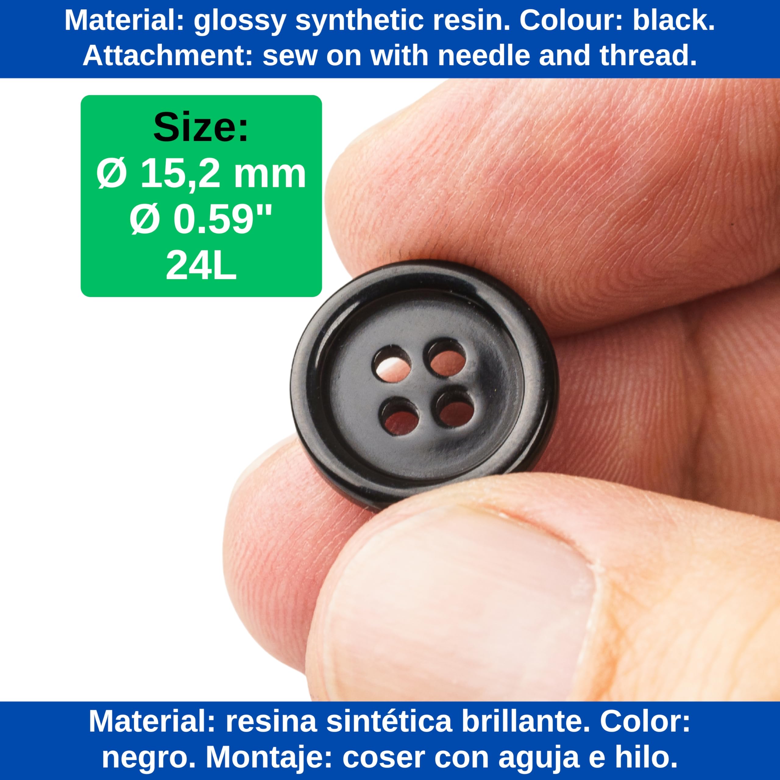 14 Bottoni Set Cappotto Blu / Trasparente 4 Fori Resina 4 X 2,2 Cm 10 X - Foto 11