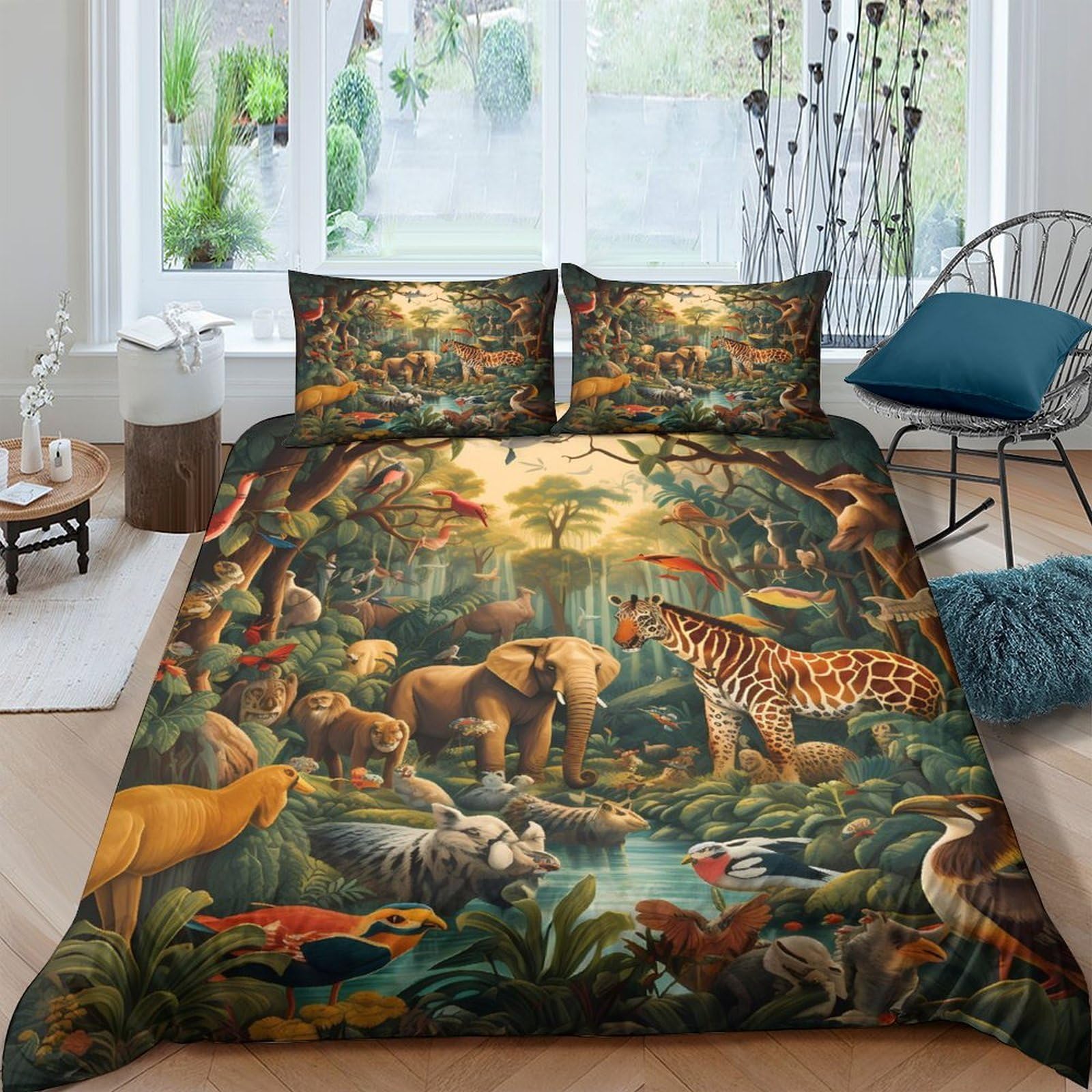 Ctjqhvkz Style-1 3D Printed Jungle Safari Fitted Sheet Microfiber Animal Forest Mattress Cover For Bedroom Dorm Easy Care Decor Single（135X200cm）