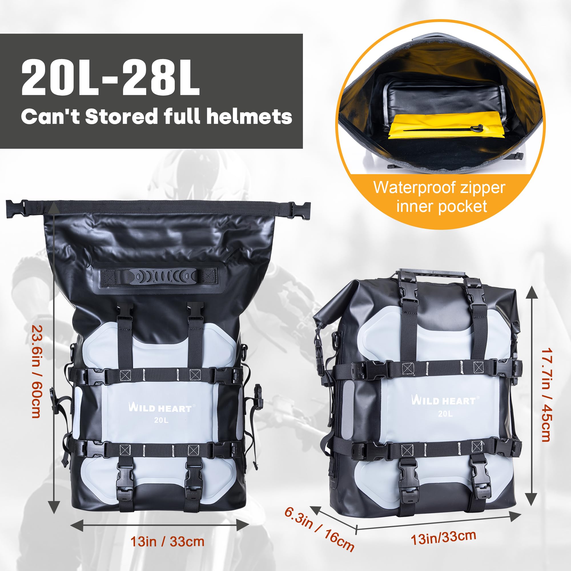 WILD HEART Motocicleta Bolsa Lateral de suspensión de Acero Inoxidable Impermeable Alforjas 20L/25L Pianner Bolsa Resistente al Desgaste de Uso General (Gris, 20L)