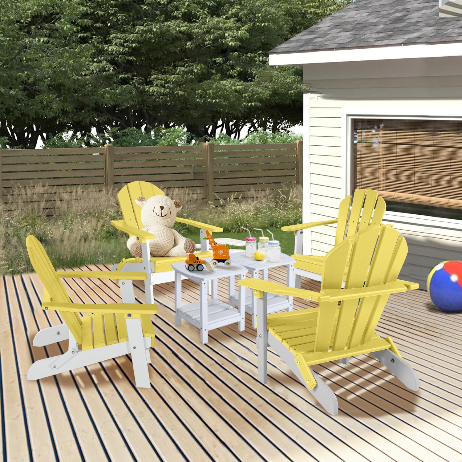 bright yellow plastic adirondack chairs