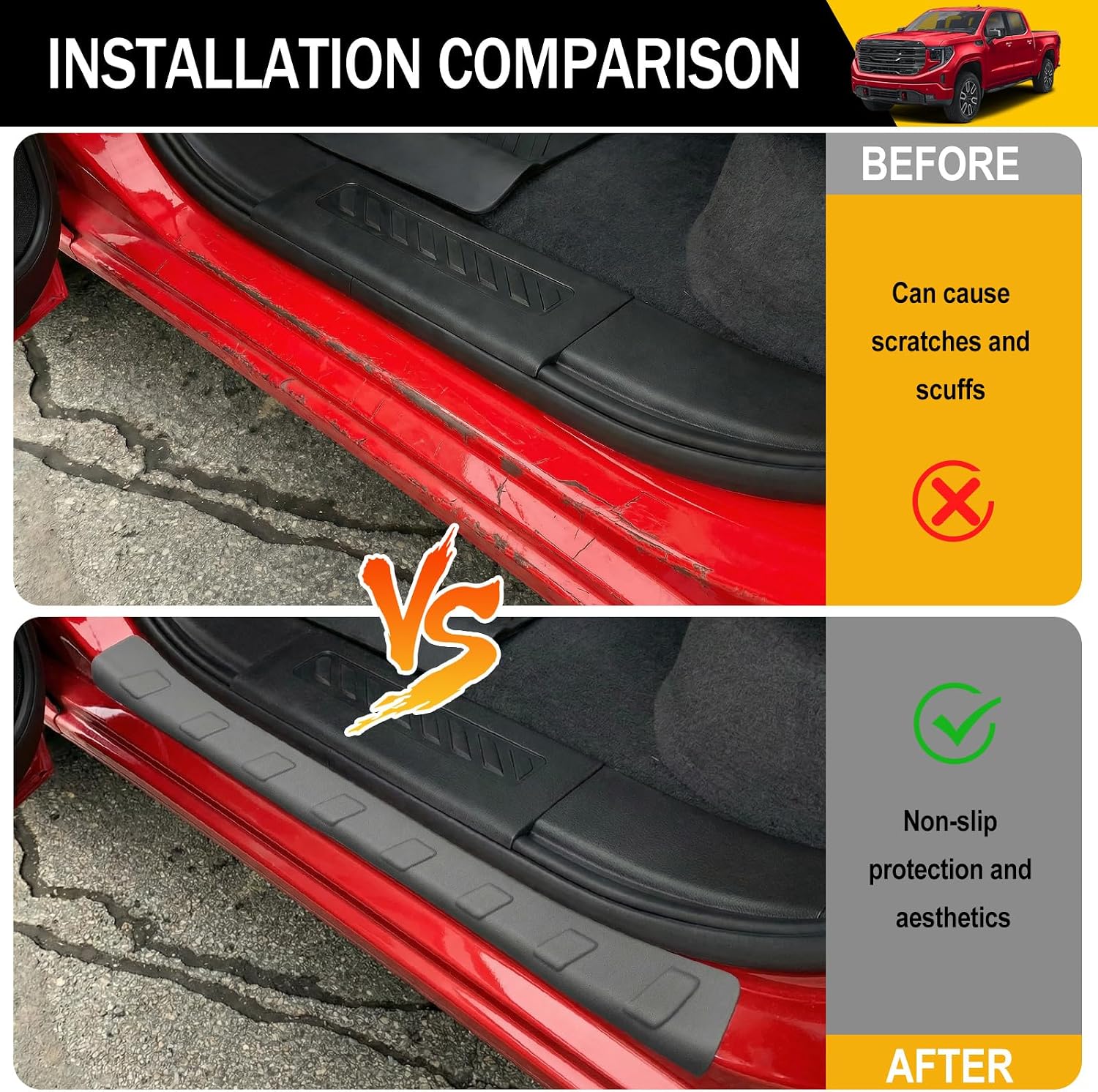 Door Sill Guards for 2019-2026 Chevy Chevrolet Silverado/GMC Sierra 1500 Accessories, Door Sill Protector Kit Soft TPE Entry Guard Cover for 2019+ Silverado&Sierra 4Pcs Set