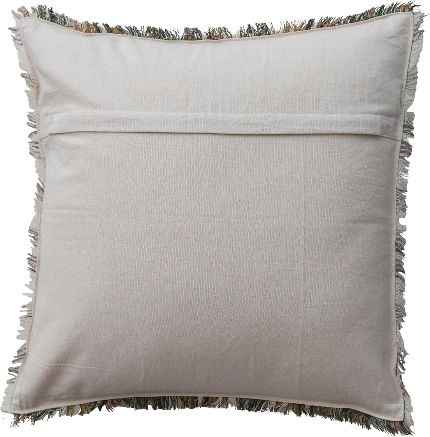 Creative Co-Op Woven Linen and Cotton Pillow with Plaid Pattern and Eyelash Fringe, Multicolor