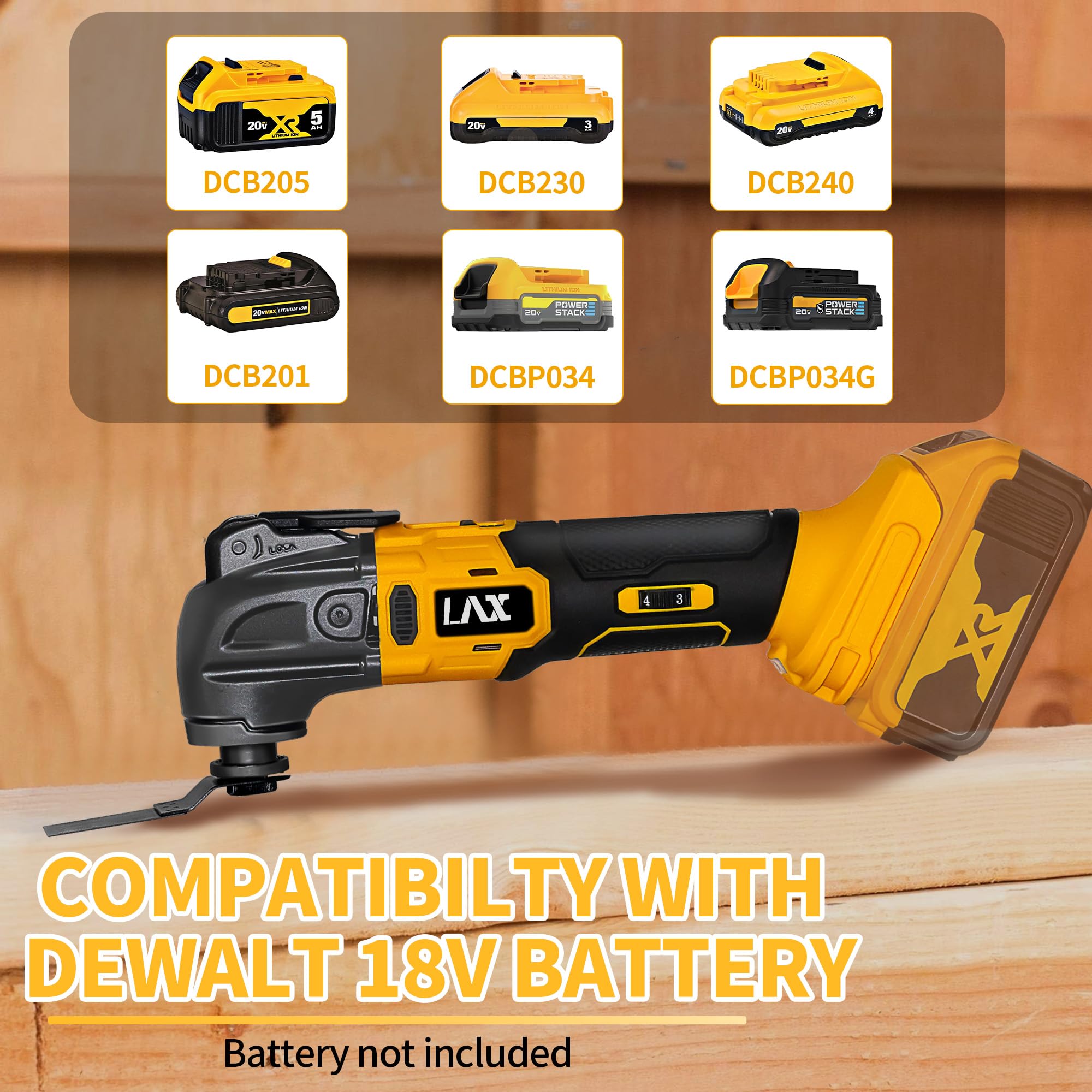 Utensili multifunzione oscillanti per batteria Dewalt da 18 V, utensile multiuso per taglio e levigatura, angolo di oscillazione di 4°, 6 velocità variabili, design a lama rapida con 21 accessori per