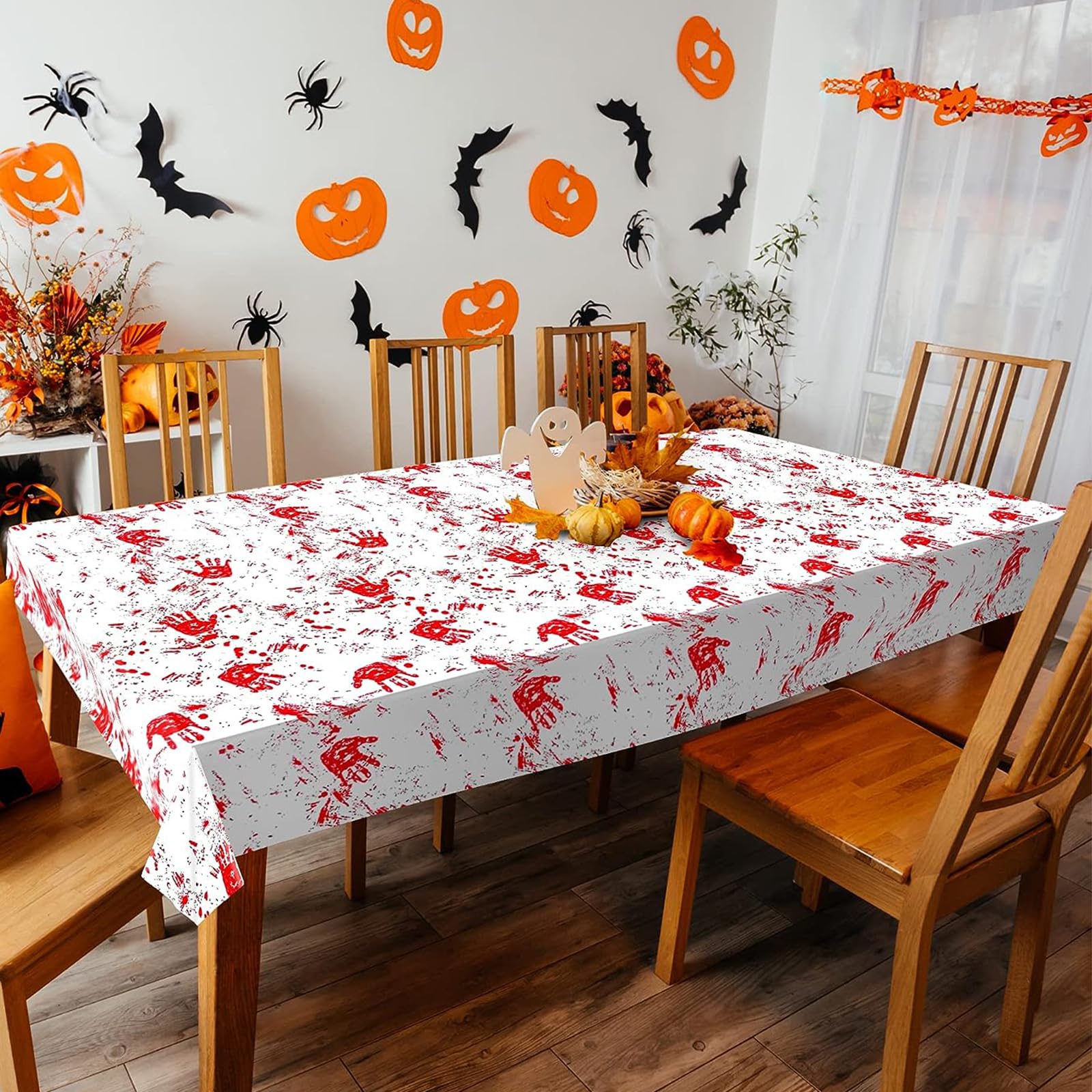 Blutige Tischdecke Halloween – 130x260 Cm, Wasserdichtes PVC Mit Blutverschmiertem Print – Perfekt Für Horror-Partys, Spukhäuser & Gruseldeko