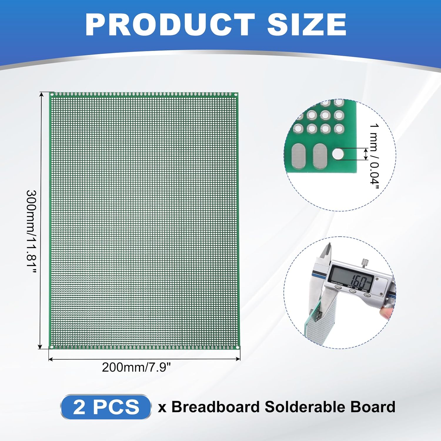 MECCANIXITY 2Pcs Breadboard Solderable 300mm x 200mm Green Circuit PCB Board Double Sided Tin-Plated PCB Prototype Board for Electronics Prototyping, DIY Circuits Projects