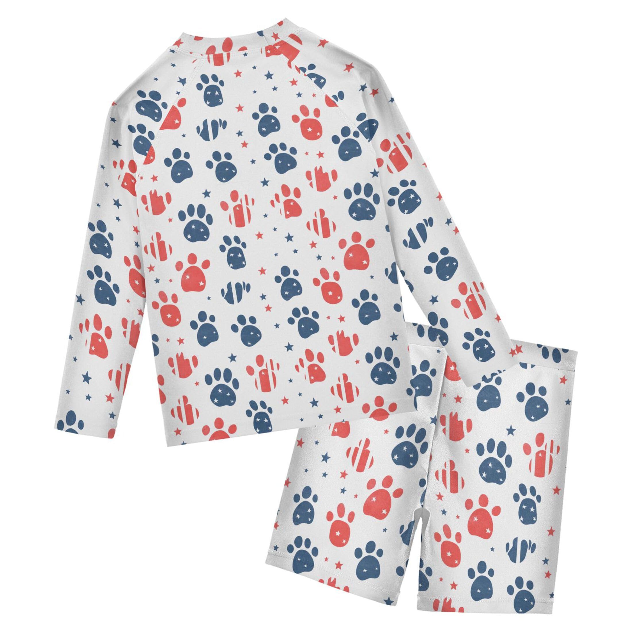 Dog Cat Claws Paw Print Baby Boys' Toddler Long Sleeved Rashguard Swim Bathing Suit Set B0404985