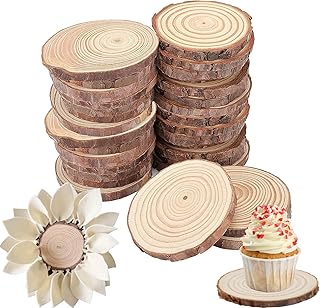 ZOENHOU 30 PCS 5.1-5.5 Inch Natural Wood Slices, 13-14cm Unfinished Round Wood Disc Coasters Wooden Slice with Bark for Centerpieces Table DIY Craft Art Painting Wedding Rustic Decoration Christmas