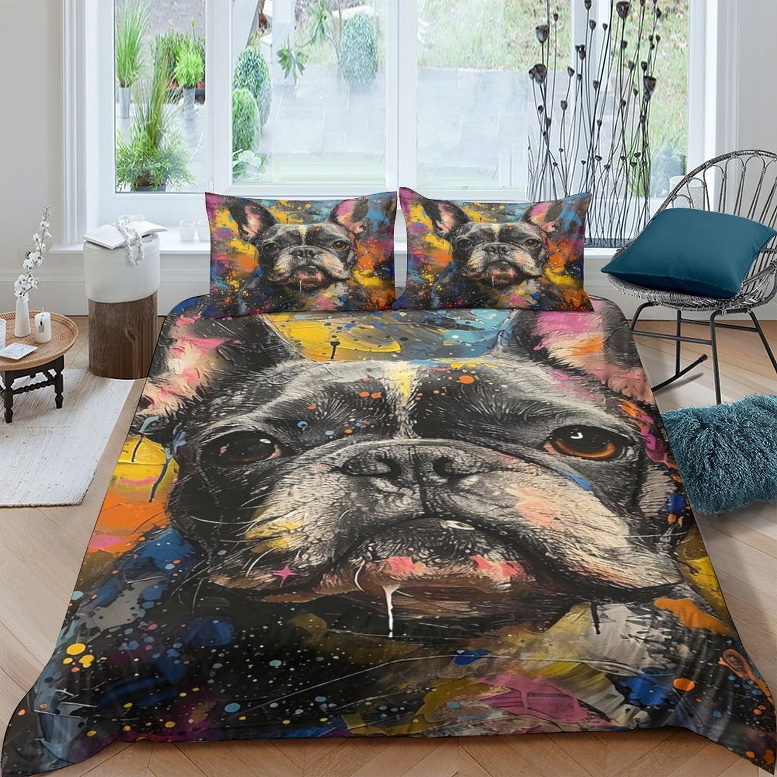 Ctjqhvkz Style-7 3D Printed French Bulldog Art Fitted Sheet Microfiber Soft Mattress Cover For Bedroom Guest Room Decor Single（135X200cm）