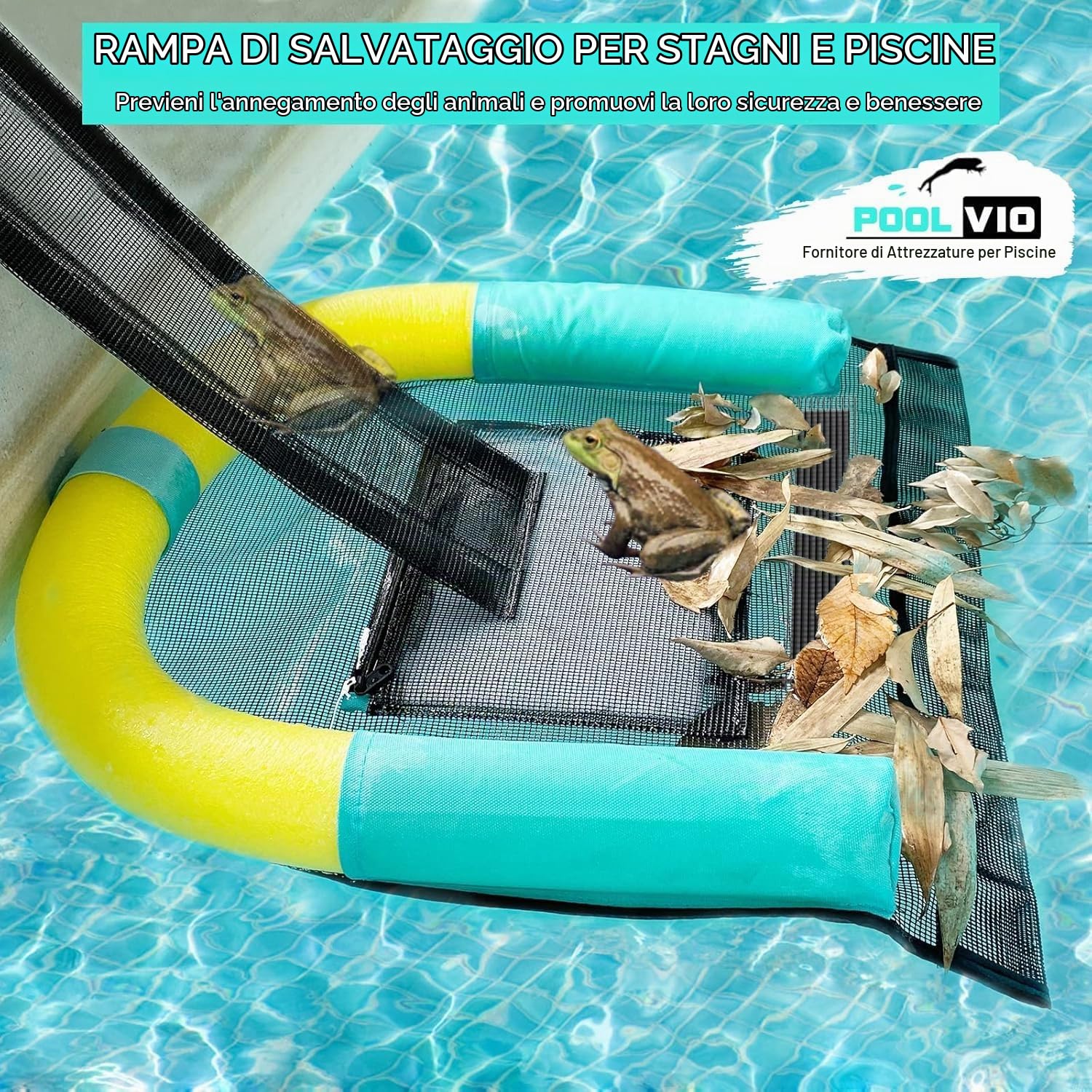 Poolvio Rampa salva-animali per piscina, salva rane, rospi, topi, uccelli, in polietilene nero (PE), PVQWT-002