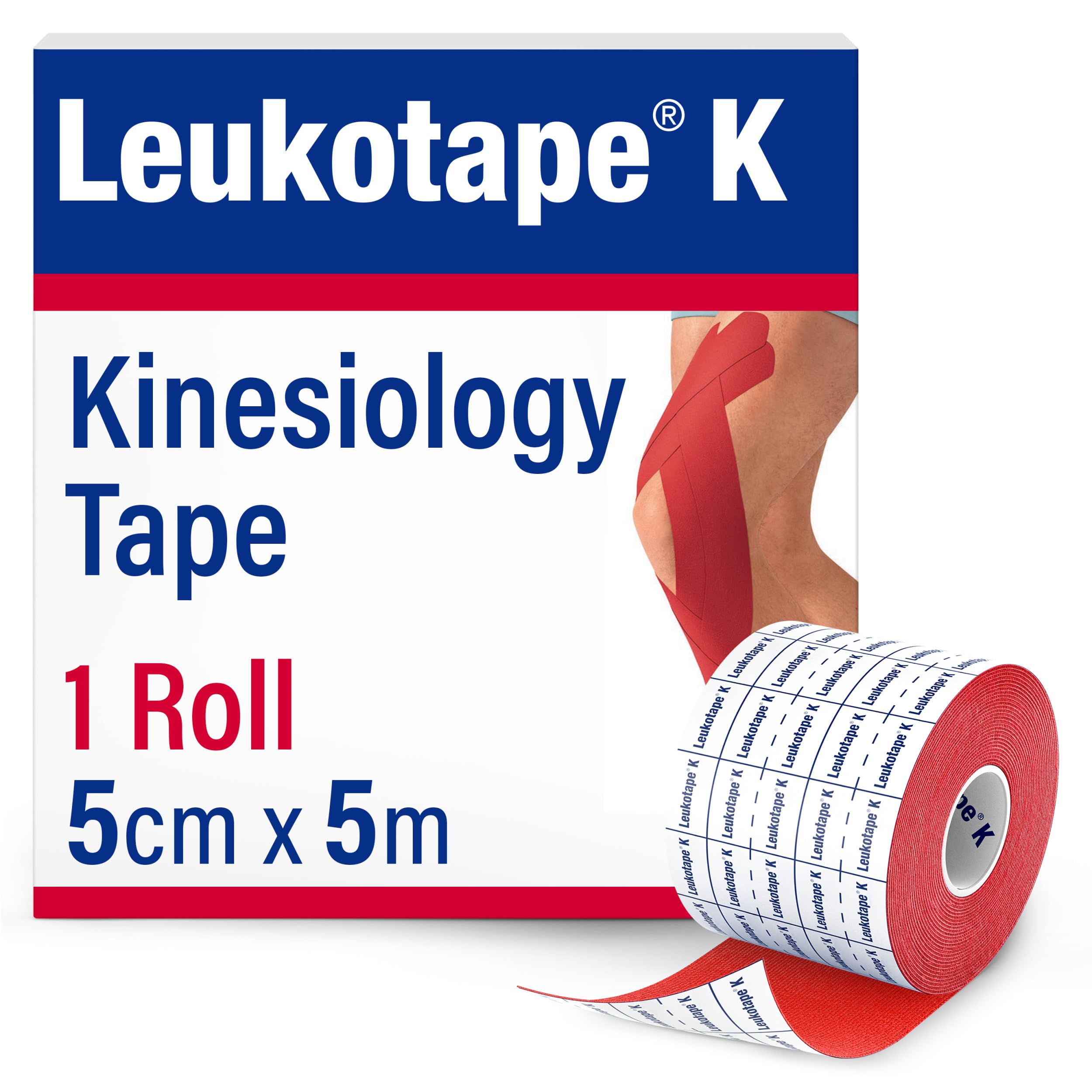 Leukotape K Kinesiology Tape – Water-Repellent, Skin-Friendly, Stays in Place for up to 9 Days - 2 in x 5 yds, Red, 1 Roll
