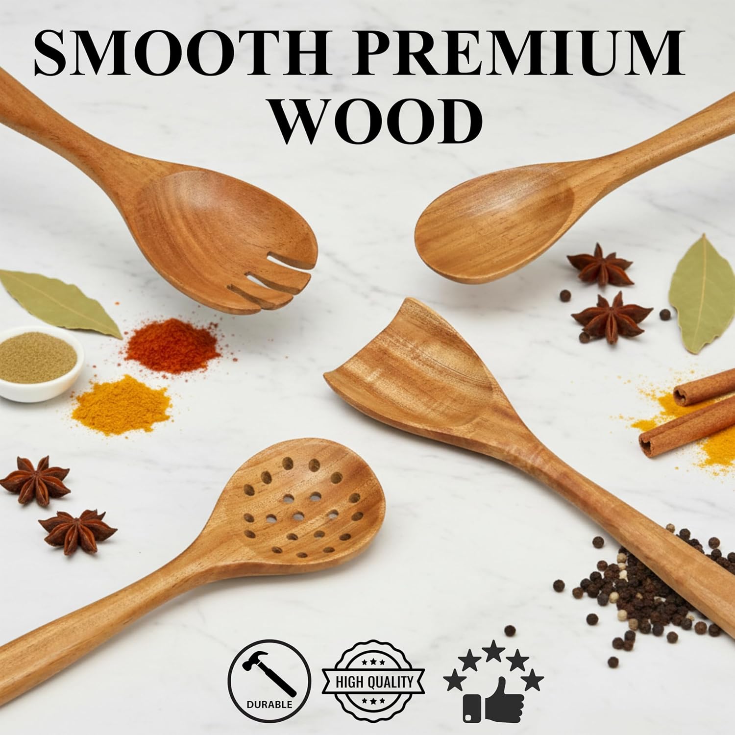 Premium Wooden Utensils Set for Cooking – 10-Piece Natural Teak Wood Spoons, Spatulas & Turners – Heat Resistant, Non-Scratch Kitchen Tools for Nonstick Cookware