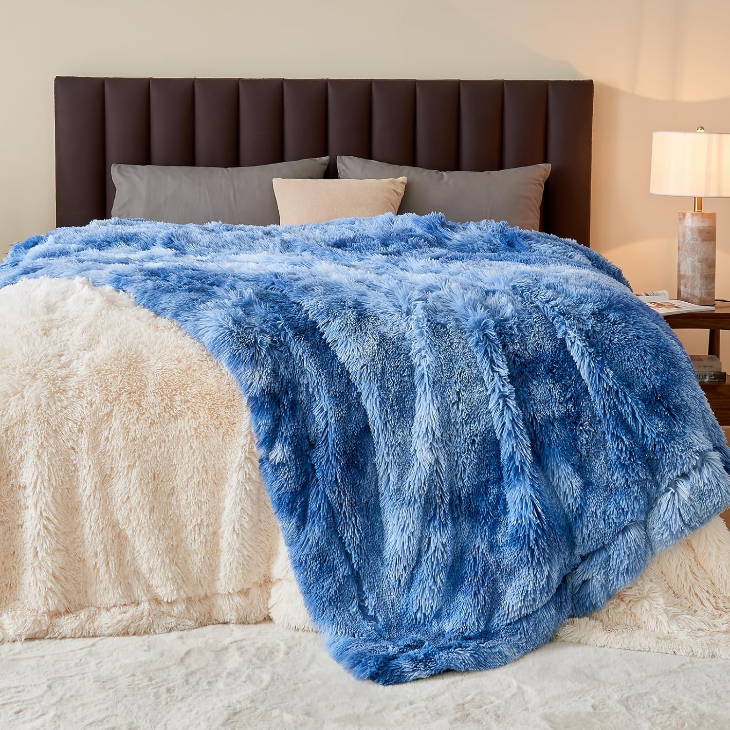 GONAAP Fuzzy Faux Fur Throw Blanket Indigo Super Soft Cozy Plush Fuzzy Shaggy Blanket for Couch Sofa Bed (Indigo, Throw(50"x60")) - Image 2