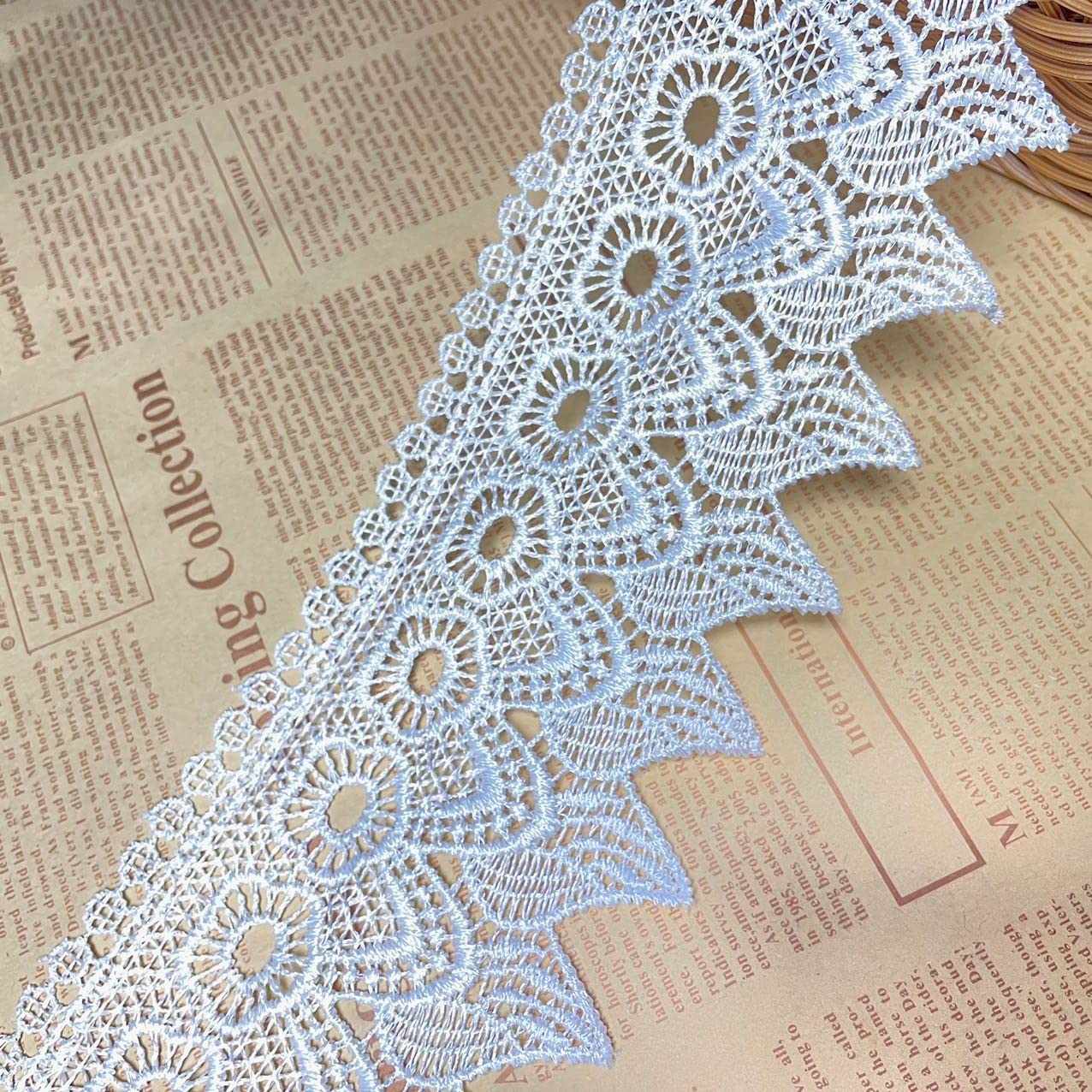 9CM Width Europe Candles Pattern Inelastic Embroidery Lace Trim,Curtain Tablecloth Slipcover Bridal DIY Clothing/Accessories.(2 Yards in one Package) (White) — image 1
