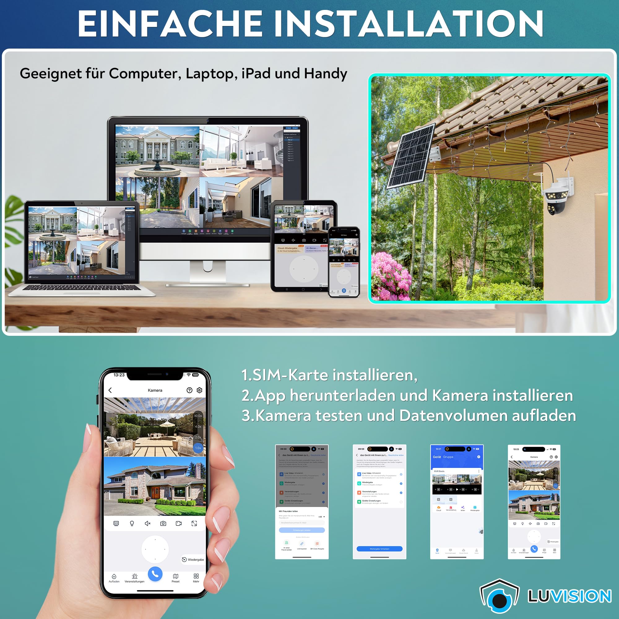 4G LTE【Doppeltes Objektiv】PTZ Solar Überwachungskamera mit SIM Karte außen, 7W Solarpanel, 18000mAh Akku 4MP, 2-Wege Audio, KI Bewegungserkennung, Farb Nachtsicht, Auto Tracking AOV 24/7 Daueraufnahme