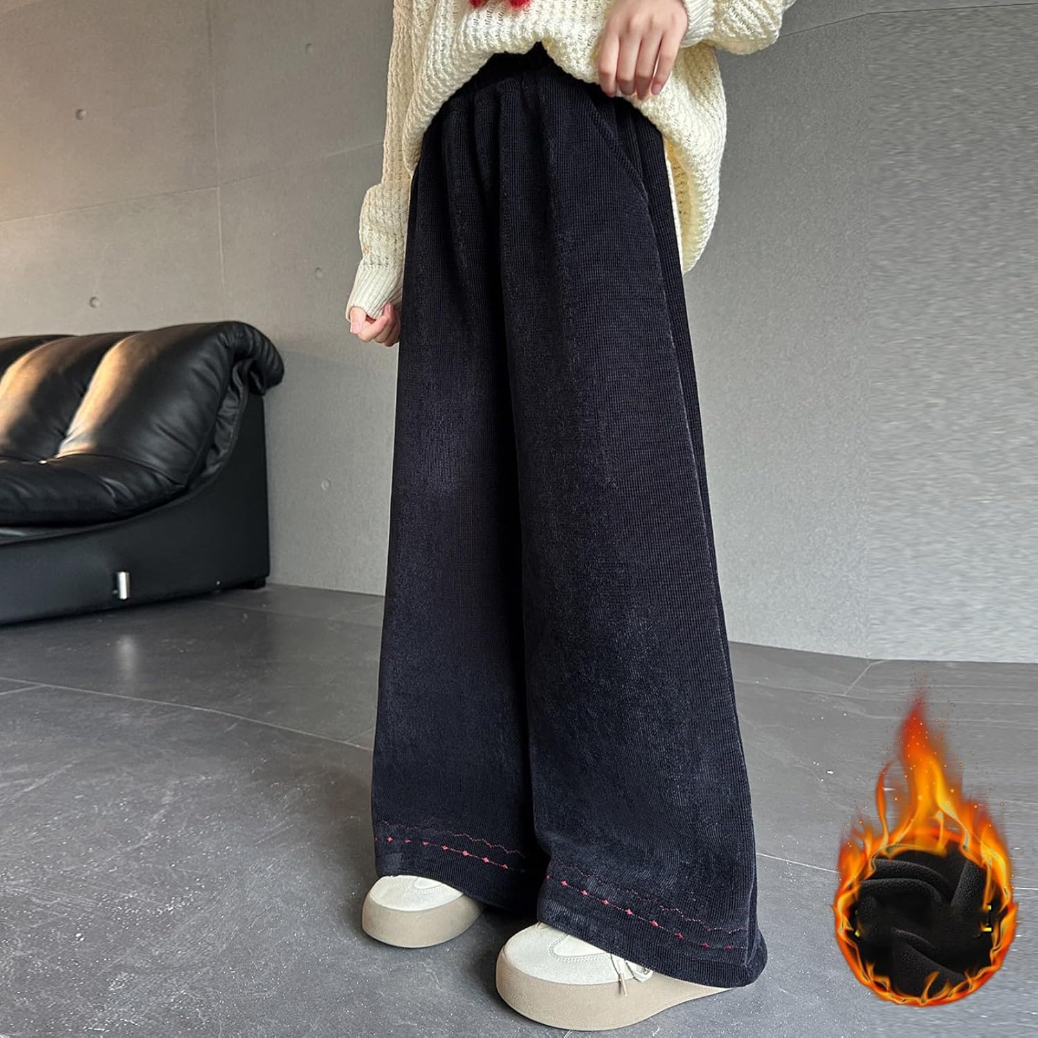 Girls Fleece Lined Sweatpants Wide Leg Baggy Trendy Athletic Pants Teen Kid Winter Casual Oversized Joggers Pant
