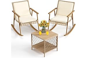 YITAHOME 3 Pieces Patio Wicker Rocking Bistro Set: Boho-Inspired Indulgence for Outdoor Living