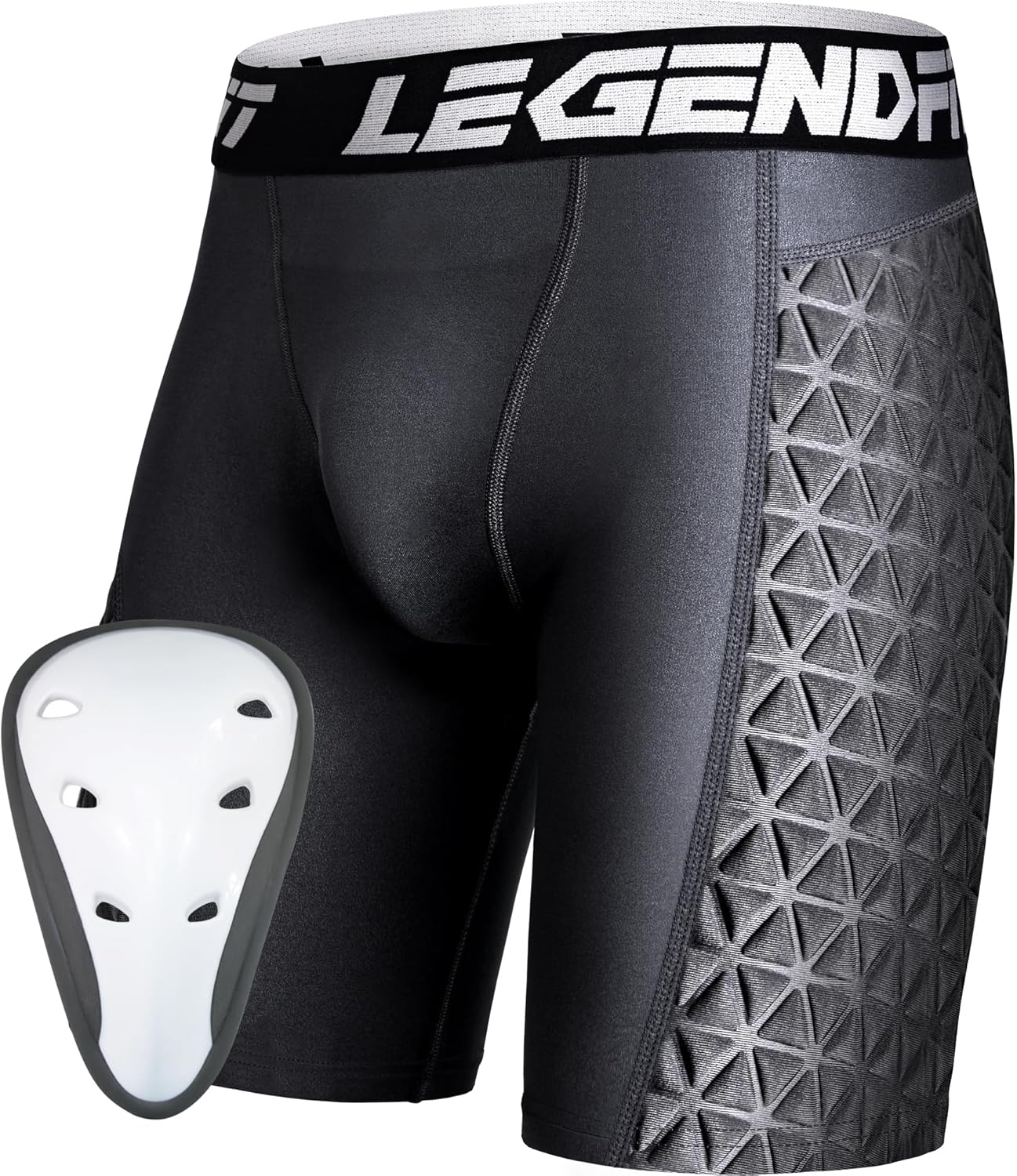 Men Baseball Football Sliding Shorts W/Cup Pocket Compression Underwear + Sports Cup, Black M