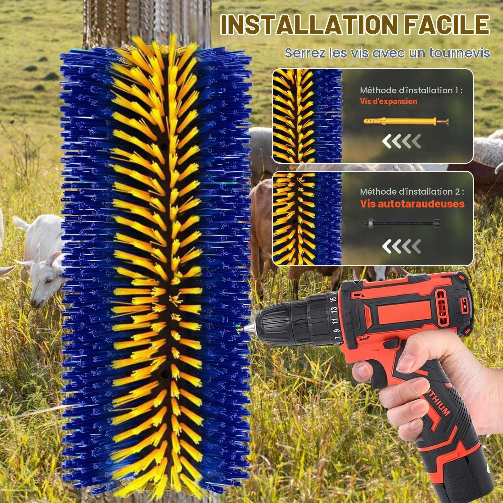 2 Brosses à Gratter pour Bétail, Grattoir universel pour Cheval, Brosse de Massage Complet pour Cheval Chèvre Vaches Moutons Cochons Bétail (Bleu et Or)