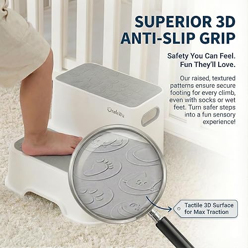 Miniatura 3 de UNCLE WU Paquete de 2 taburetes para niños pequeños y adultos, taburete de plástico antideslizante para lavabo del baño, entrenamiento para ir al