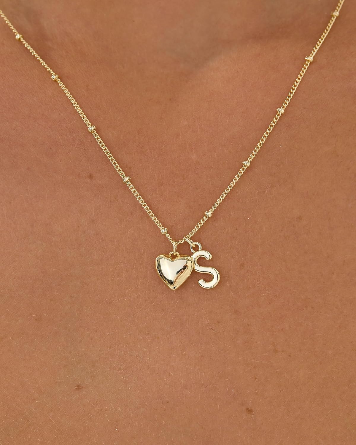 Gold Heart Initial Necklace for Women - 14K Gold Plated Heart Letter Pendant Necklace Dainty Beaded Chain Personalized Jewelry Everyday Gift - Image 2