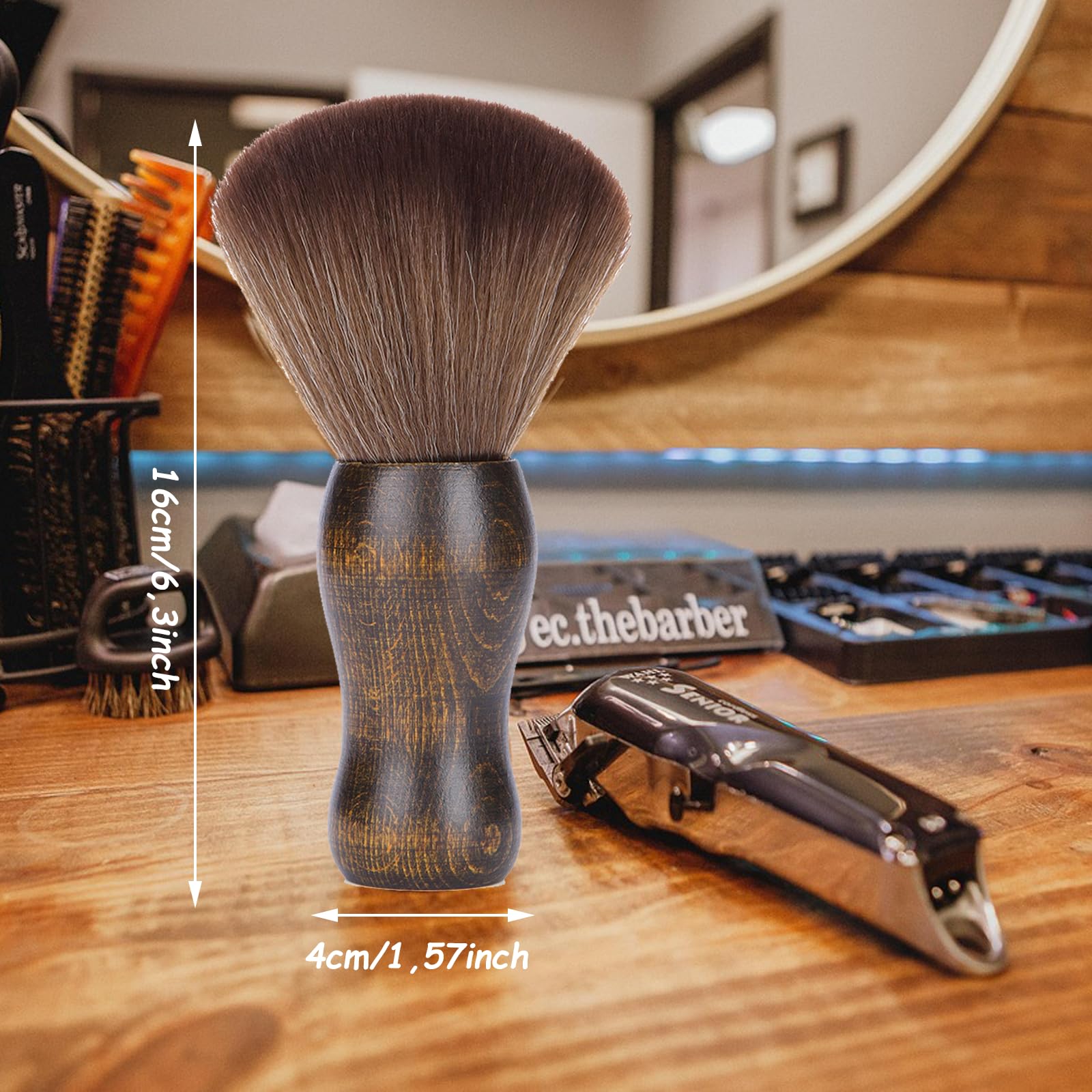 WhaleO Pennello da Barba Spazzola Barbiere per Salone,Pennello Professionale per Talco,Barbiere Collo Spazzola Spazzola Barba per Barber Shop,Spazzola Professionale per Parrucchieri/Barbiere in Legno