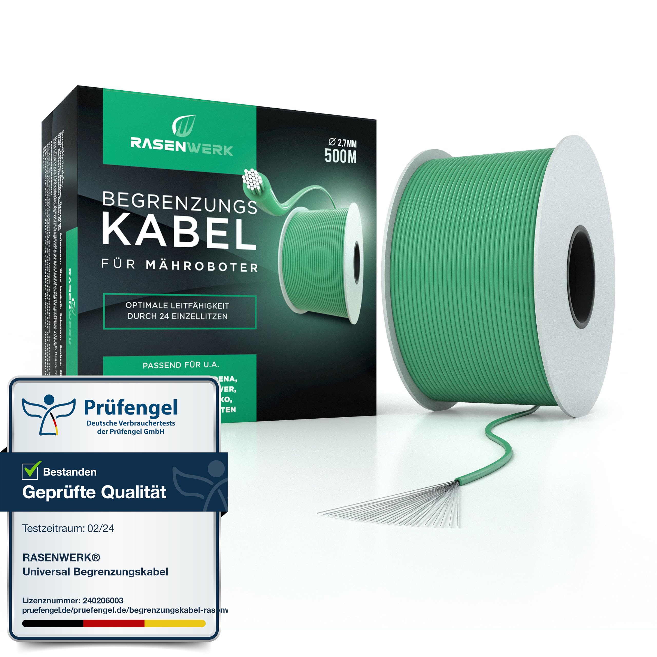 Cable limitador universal de 500 m para cortacéspedes robóticos - Cable limitador para cortacéspedes - Cable de cobre estañado - Accesorios para cortacésped robótico - Ø 2,7 mm - 500 m