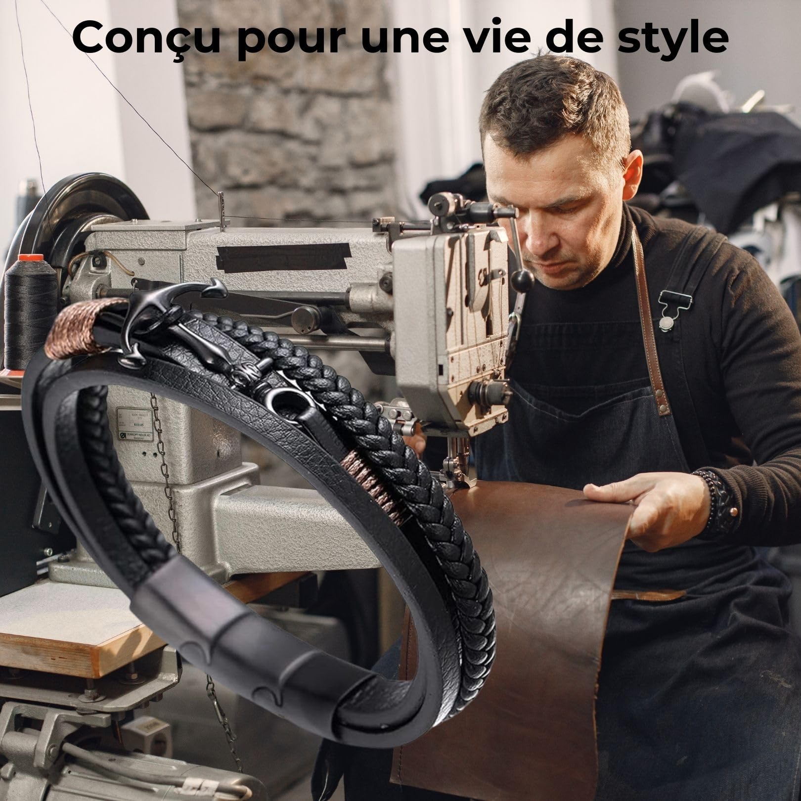 HALUKAKAH Enfant ● Voile Junior ● Garçons Cuir Véritable Tresse à la Main Ancre Bracelet 13-16 Ans. Titane Mat Fermoir Magnétique Argent Taille Réglable 18-19.5cm avec Le Boîte-Cadeau