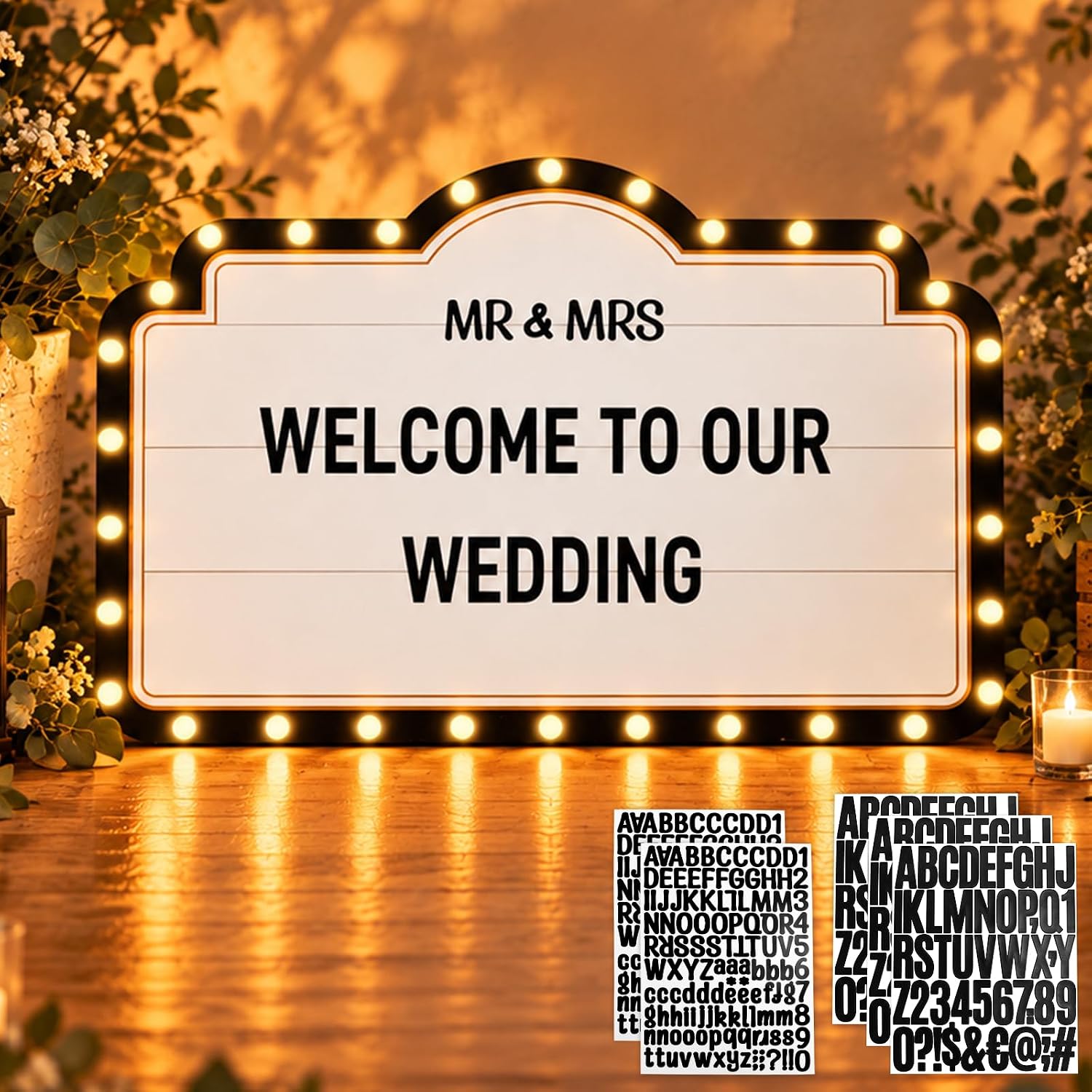 23.6'' Lighted Wedding Bottle Service Sign with Letters Sticker Bridal Party Entrance Props Nightclub Bottle Reception Sign for Nightclub Clubs Wedding Engagement Party Poster Board(Black)